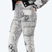 High Rise Stacked Chain Jeans - Pumice Grey