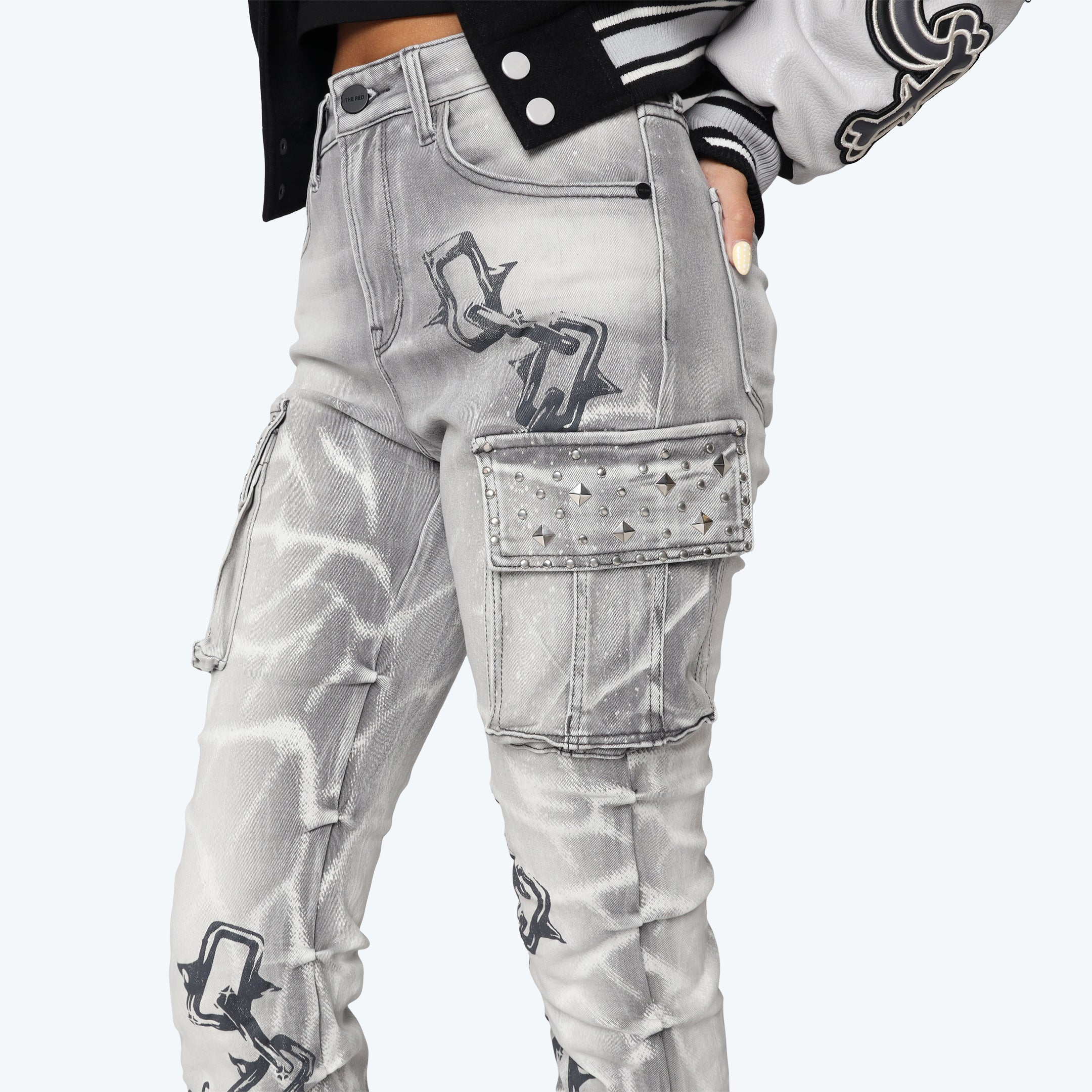 High Rise Stacked Chain Jeans - Pumice Grey