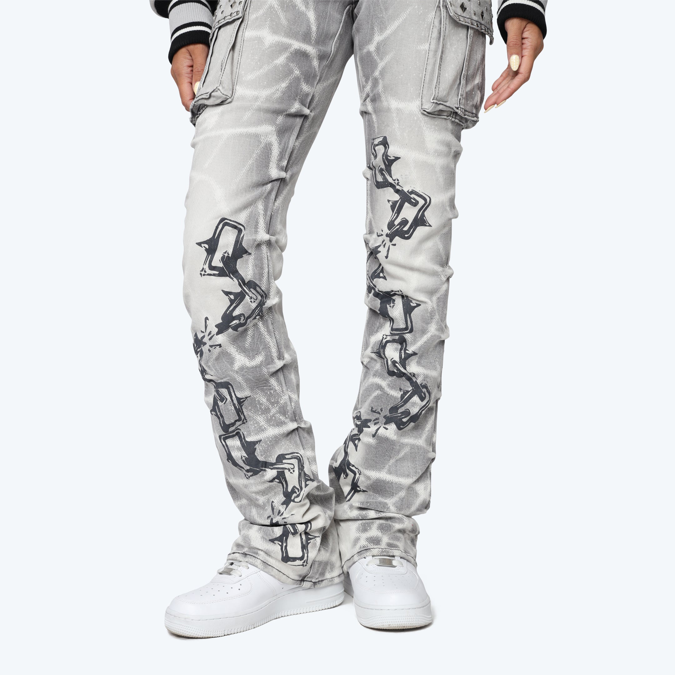 High Rise Stacked Chain Jeans - Pumice Grey