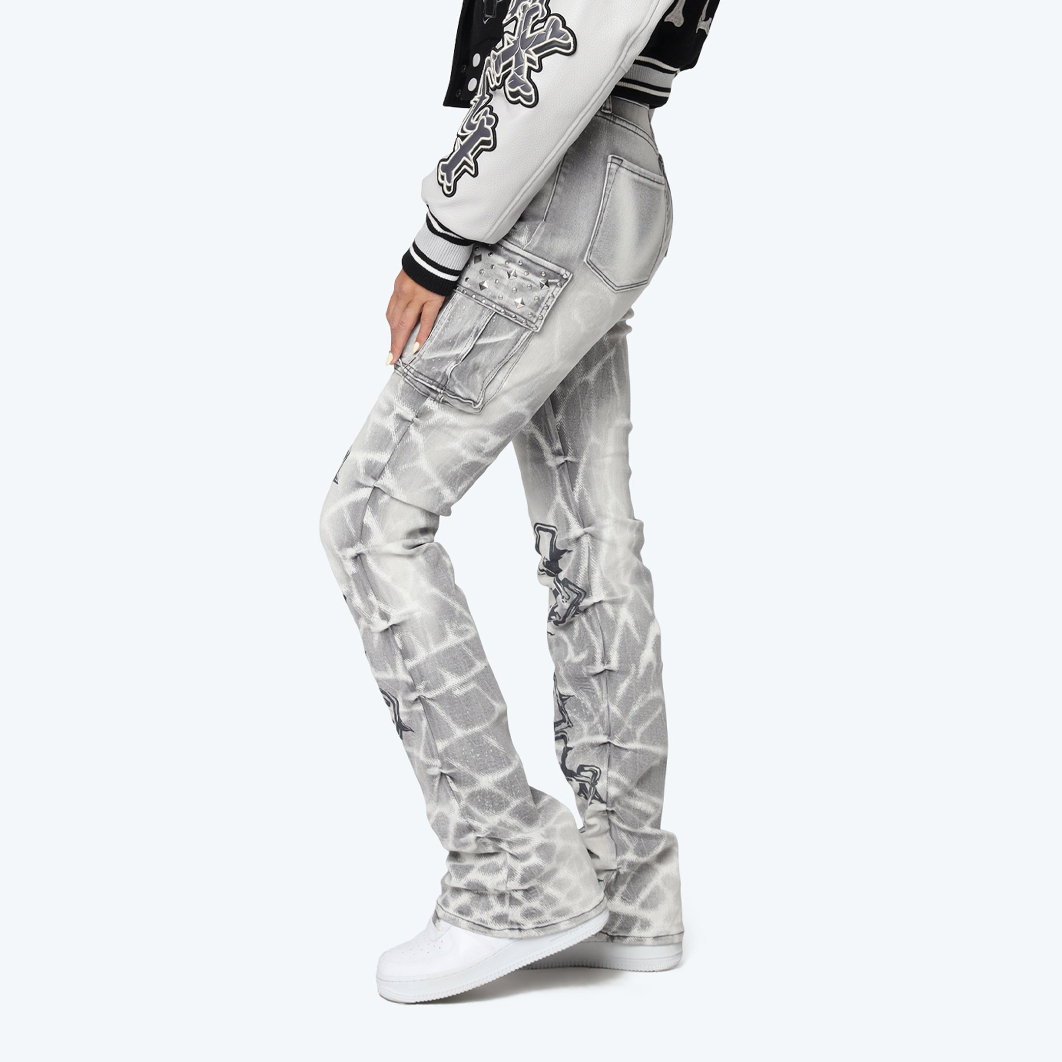 High Rise Stacked Chain Jeans - Pumice Grey