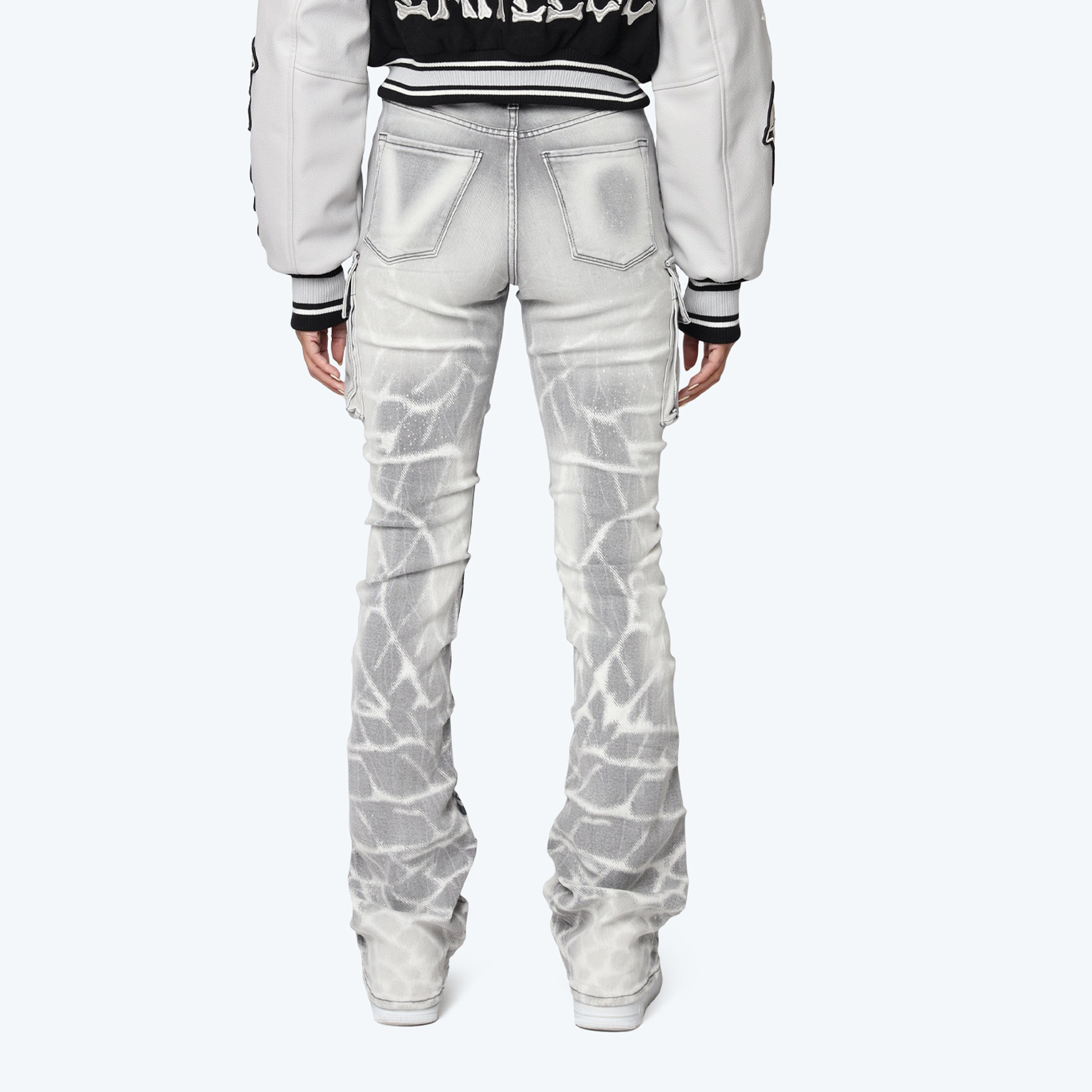 High Rise Stacked Chain Jeans - Pumice Grey