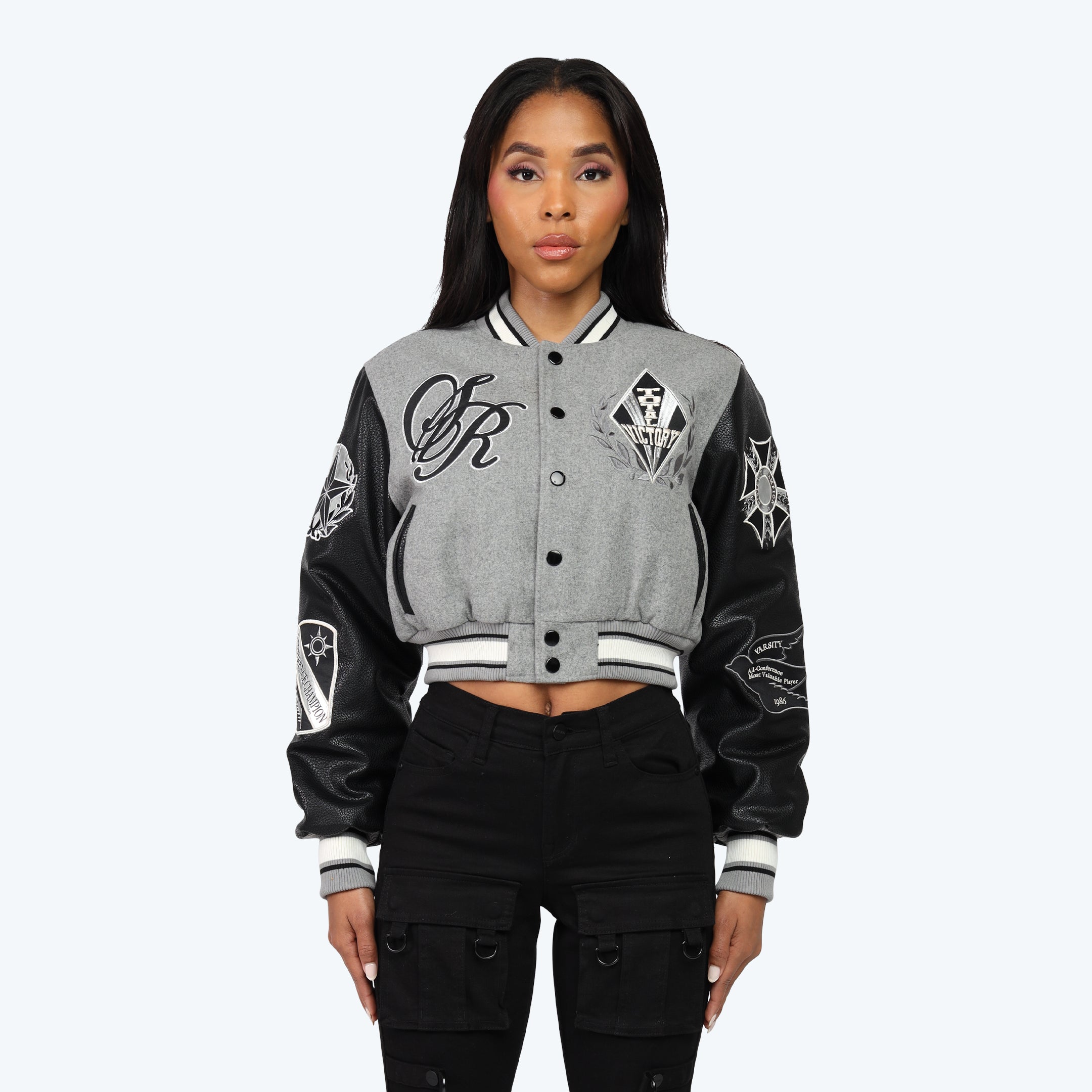 Cropped Dystopia Varsity Jacket - Black