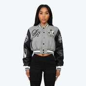 Varsity Cropped Fit Jacket - Heather Grey