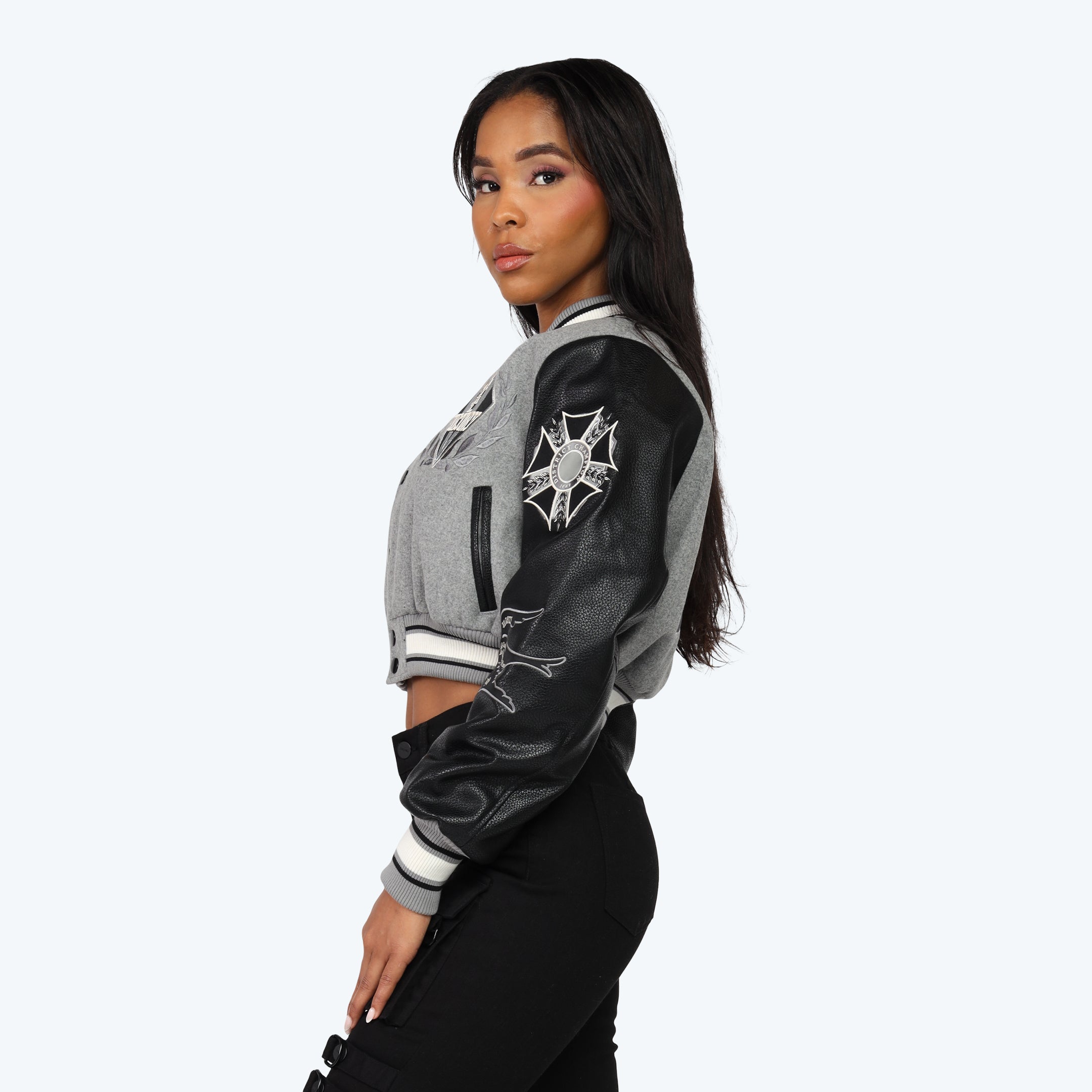 Varsity Cropped Fit Jacket - Heather Grey
