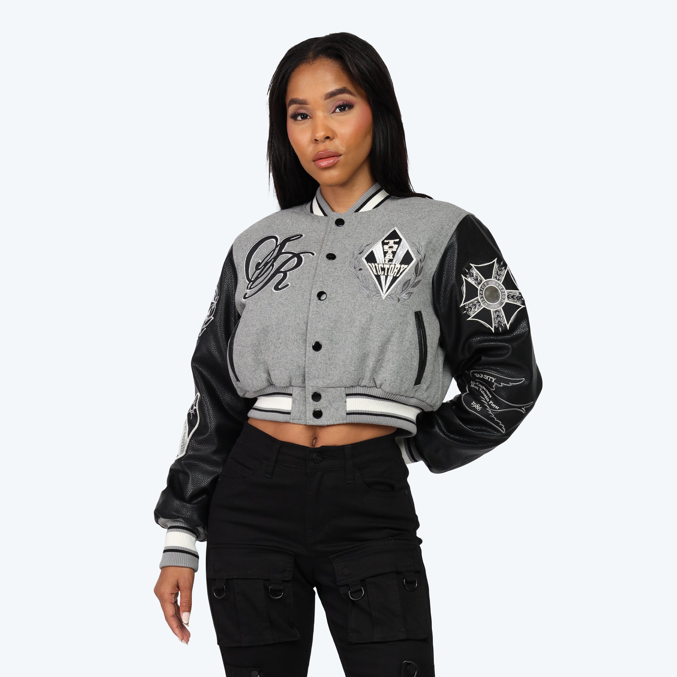 Cropped Dystopia Varsity Jacket - Black