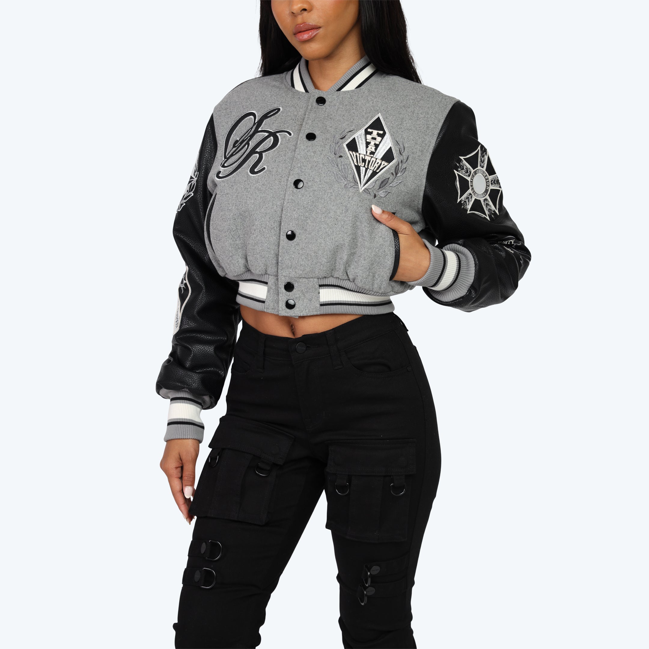 Cropped Dystopia Varsity Jacket - Black