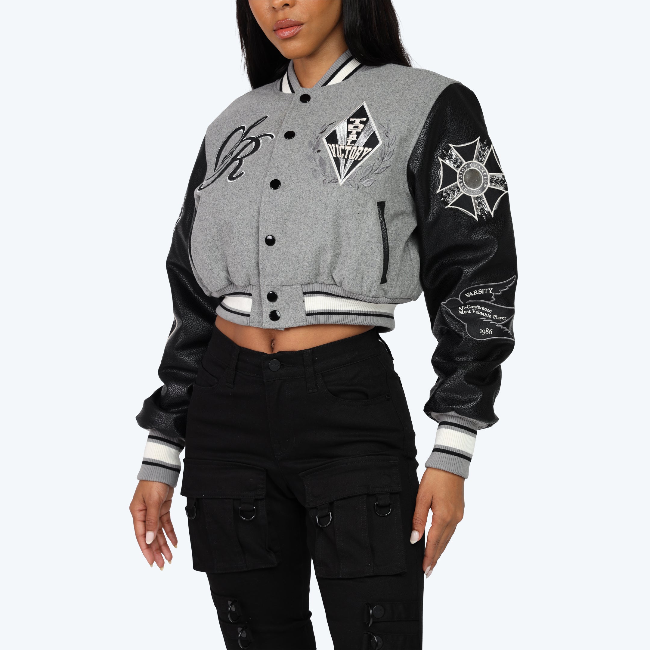 Cropped Dystopia Varsity Jacket - Black