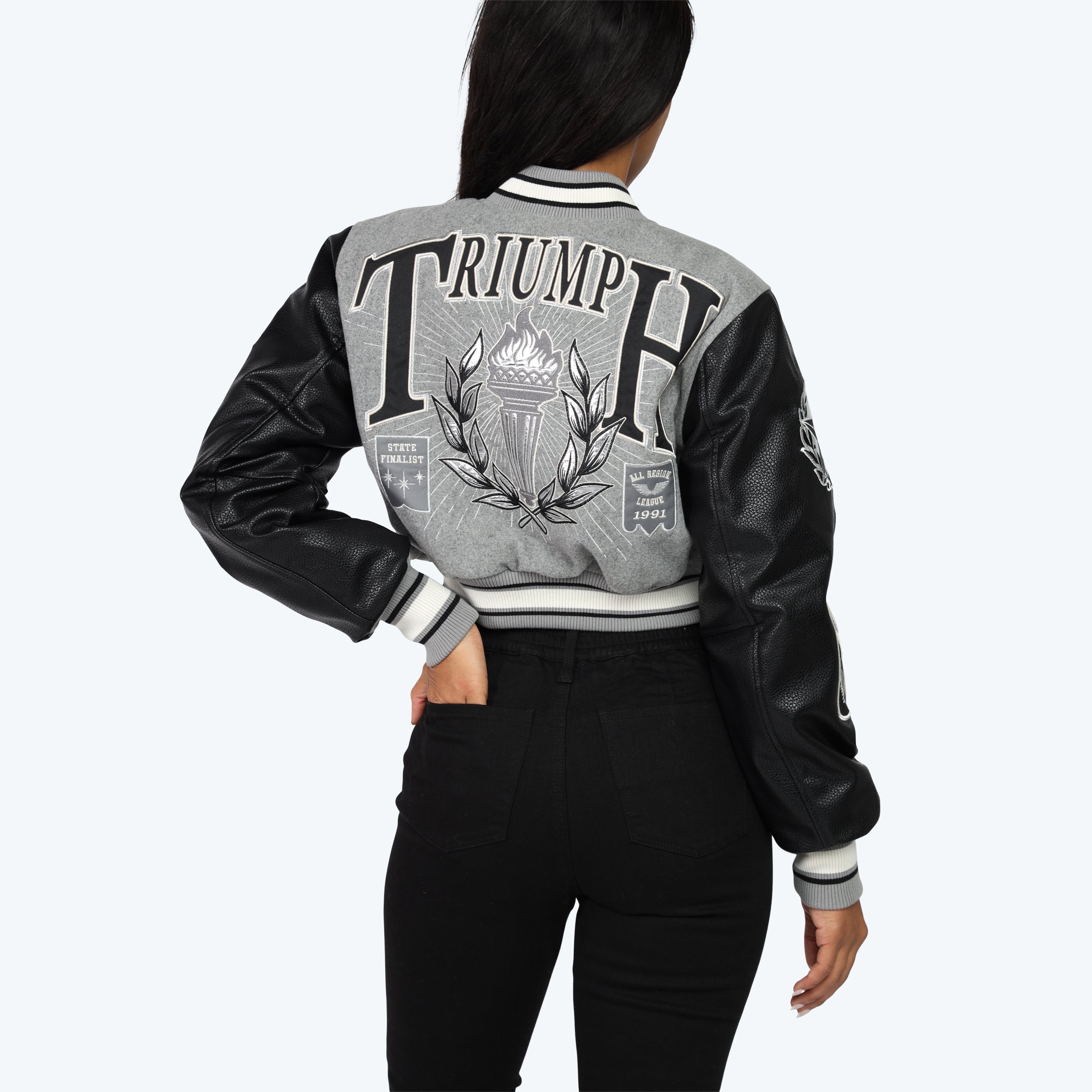 Varsity Cropped Fit Jacket - Heather Grey