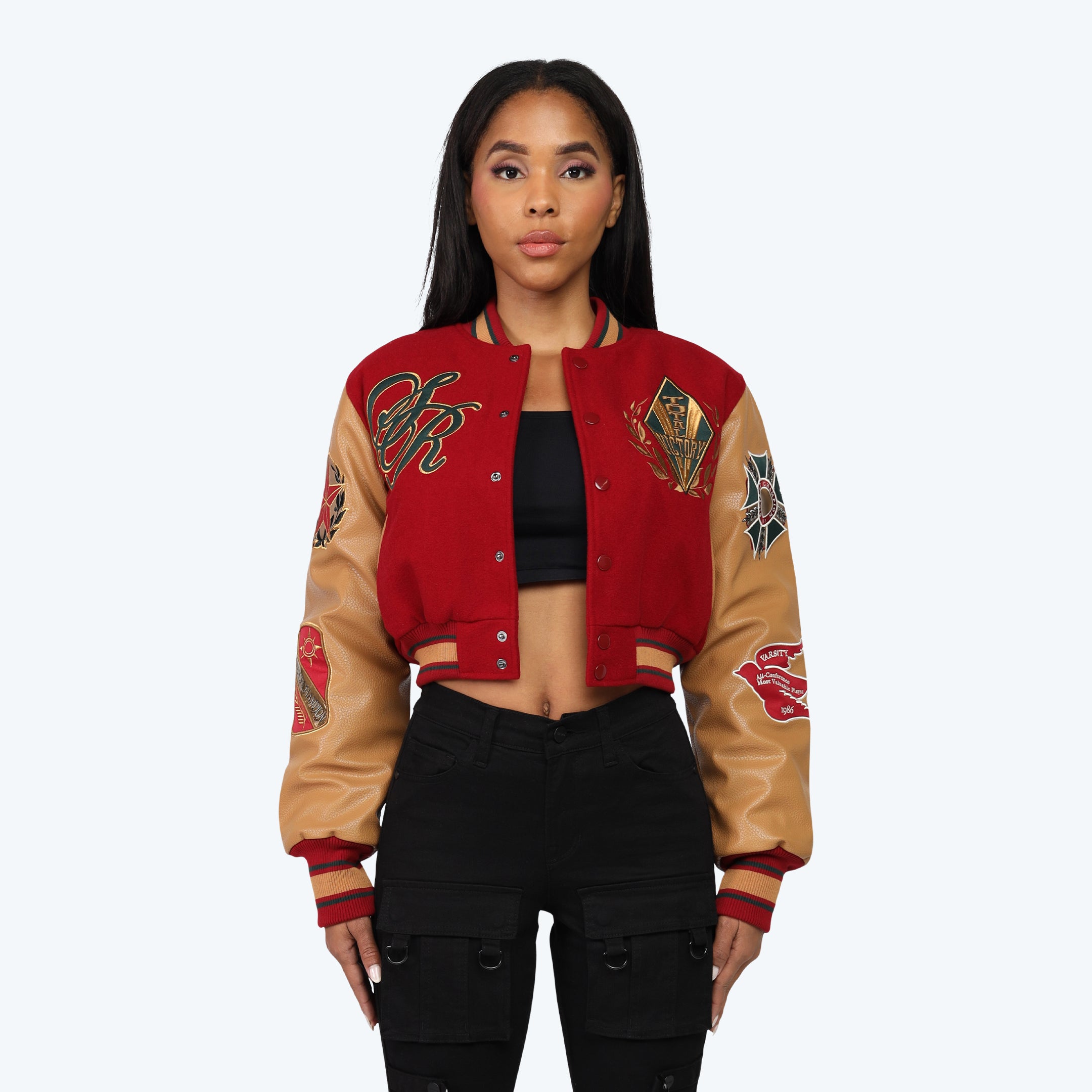 Varsity Cropped Fit Jacket - Maroon