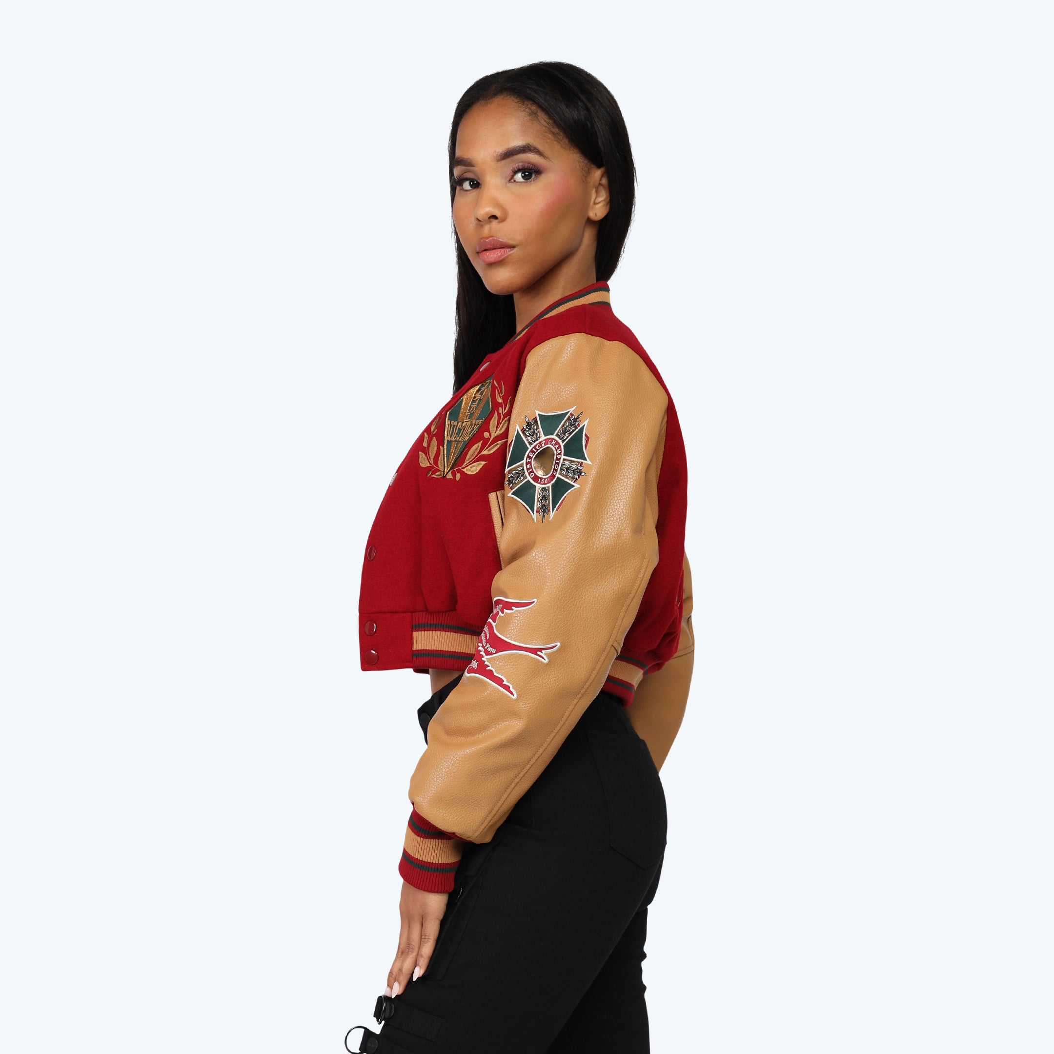 Varsity Cropped Fit Jacket - Maroon