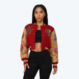 Varsity Cropped Fit Jacket - Maroon