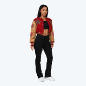 Varsity Cropped Fit Jacket - Maroon