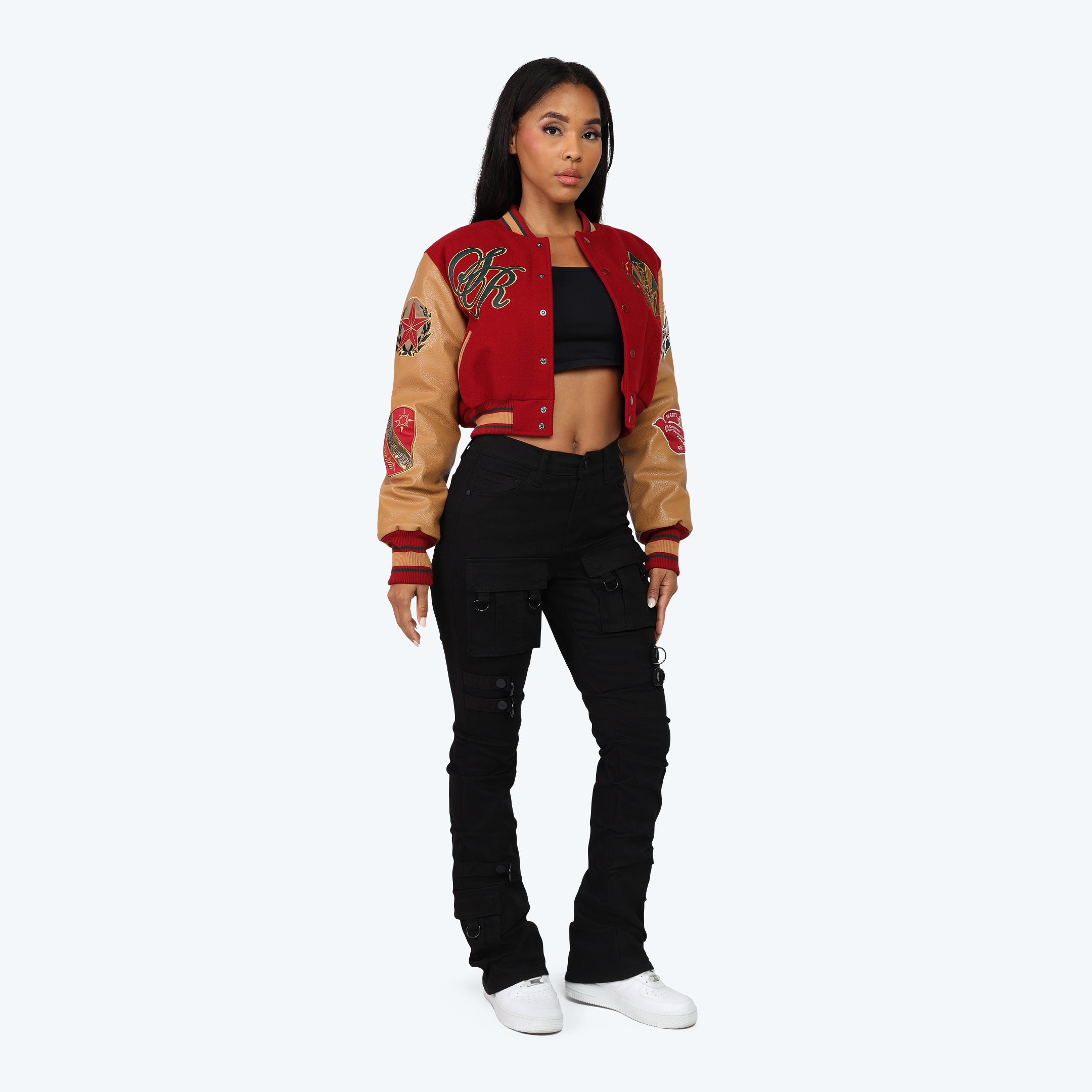 Varsity Cropped Fit Jacket - Maroon