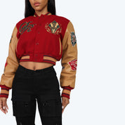 Varsity Cropped Fit Jacket - Maroon