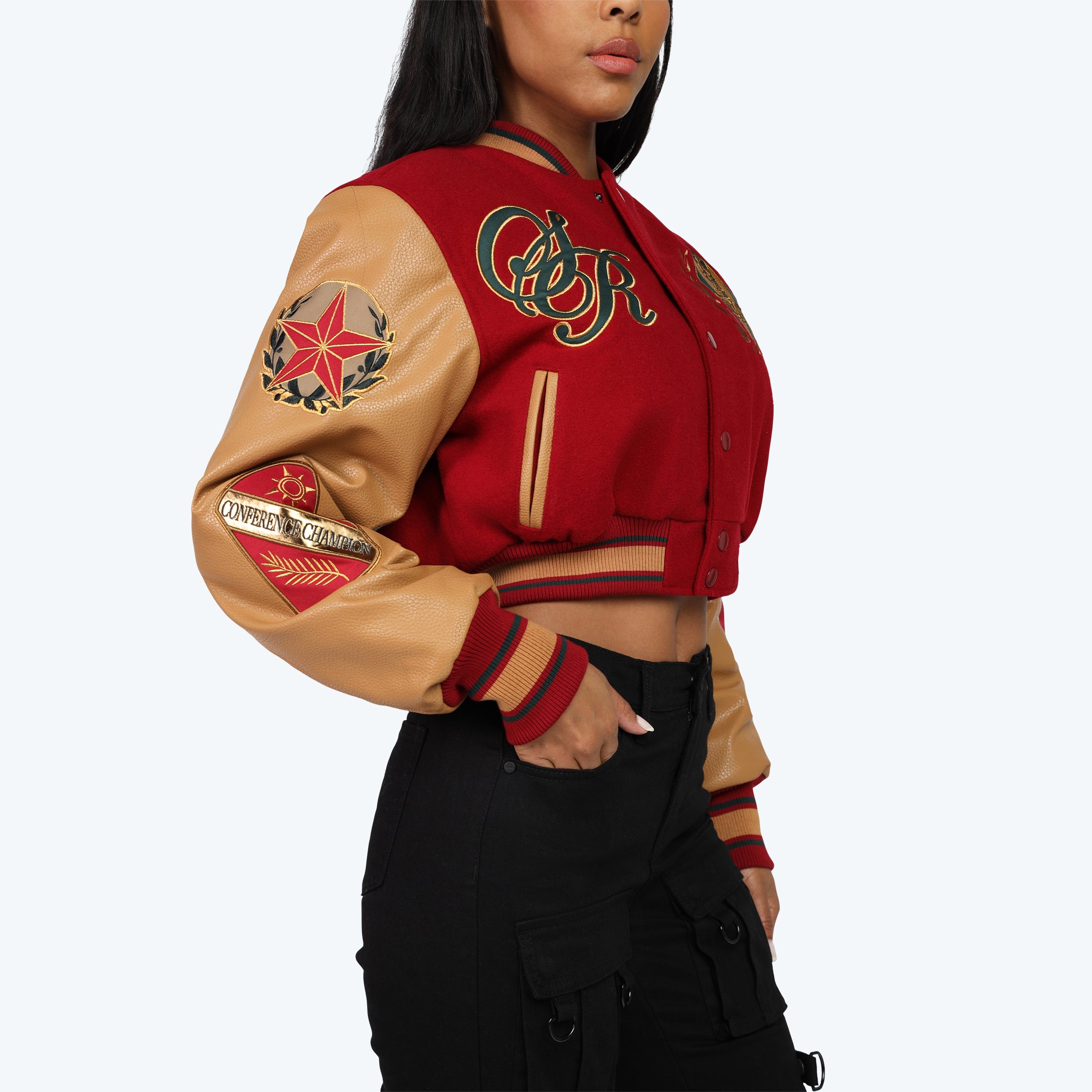 Varsity Cropped Fit Jacket - Maroon