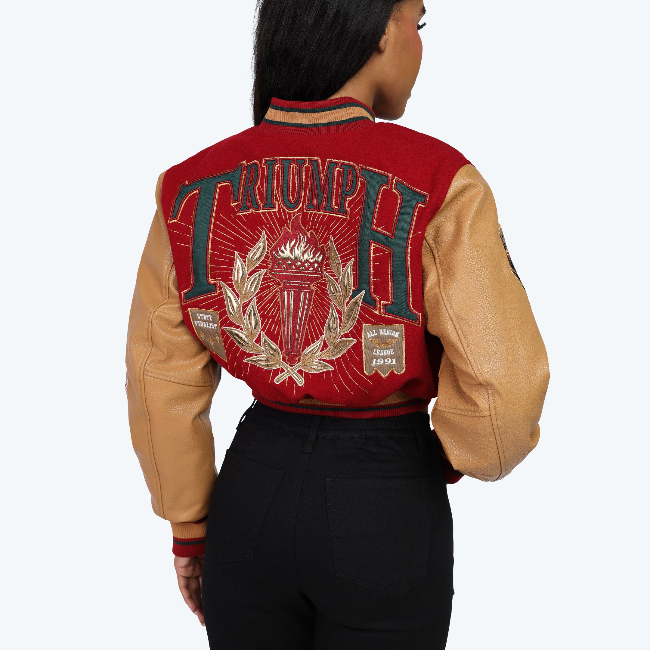 Varsity Cropped Fit Jacket - Maroon