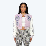 Cropped Tapestry Varsity Jacket - Galactic Lilac