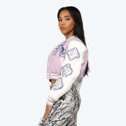 Cropped Tapestry Varsity Jacket - Galactic Lilac