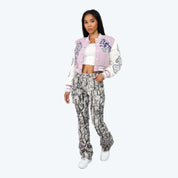 Cropped Tapestry Varsity Jacket - Galactic Lilac