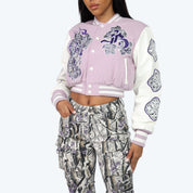 Cropped Tapestry Varsity Jacket - Galactic Lilac
