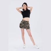 Smoke Rise RED Utility Vegan Leather Mini Skirt - Wood Camo