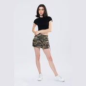 Smoke Rise RED Utility Vegan Leather Mini Skirt - Wood Camo