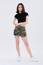 Utility Vegan Leather Mini Skirt - Wood Camo