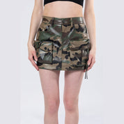 Smoke Rise RED Utility Vegan Leather Mini Skirt - Wood Camo