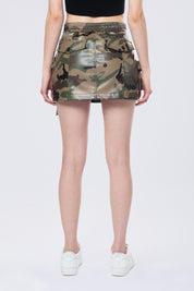 Utility Vegan Leather Mini Skirt - Wood Camo