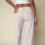Mid Rise Wide Leg Square Ripoff Jeans - Malibu Pink