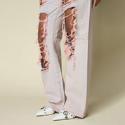Mid Rise Wide Leg Square Ripoff Jeans - Malibu Pink