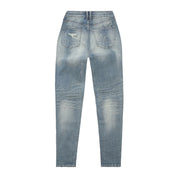 Smoke Rise RED High Rise Rip Off Tapered Denim Jeans - Lisbon Blue