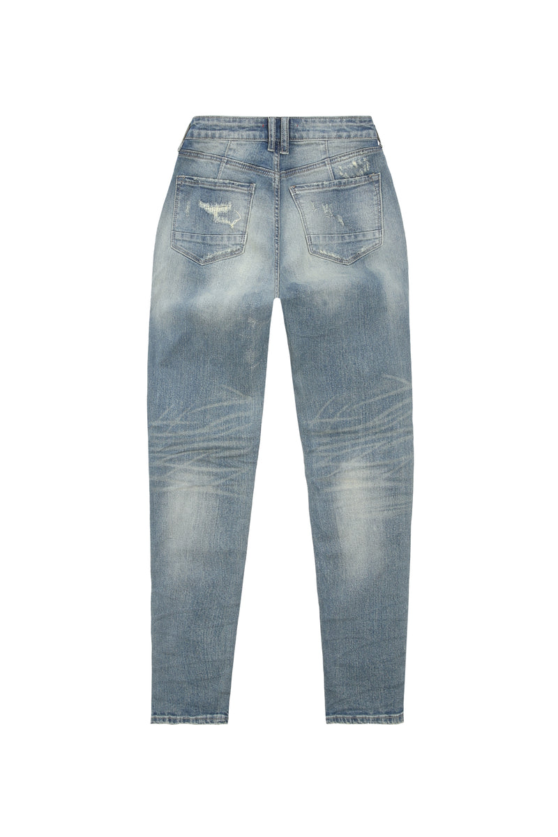 High Rise Rip Off Tapered Denim Jeans