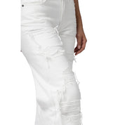 Smoke Rise RED Mid Rise Rip Off Wide Leg Denim Jeans - White