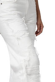 Mid Rise Rip Off Wide Leg Denim Jeans - White