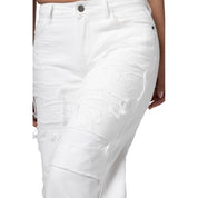 Smoke Rise RED Mid Rise Rip Off Wide Leg Denim Jeans - White