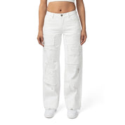 Smoke Rise RED Mid Rise Rip Off Wide Leg Denim Jeans - White