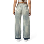 Smoke Rise RED Mid Rise Rip Off Wide Leg Denim Jeans - Industrial Blue