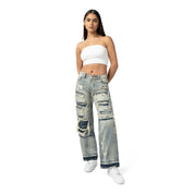 Smoke Rise RED Mid Rise Rip Off Wide Leg Denim Jeans - Industrial Blue