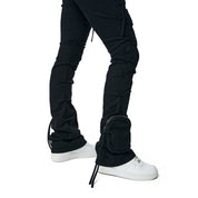 Smoke Rise RED High Rise Cargo Stacked Denim Jeans - Deep Black