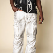 Wide Cargo Twill Pants - White