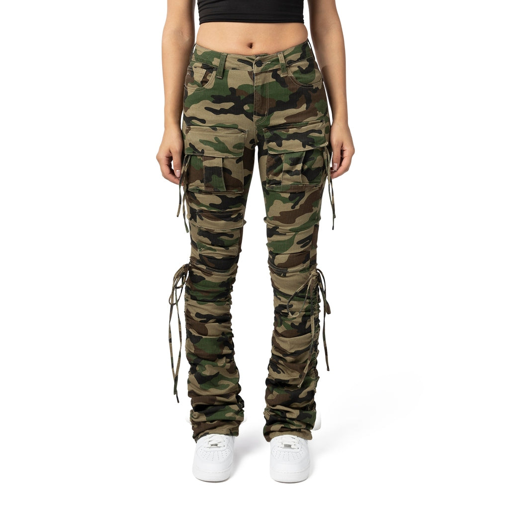 Smoke Rise RED High Rise Strap Bootcut Twill Pants - Wood Camo