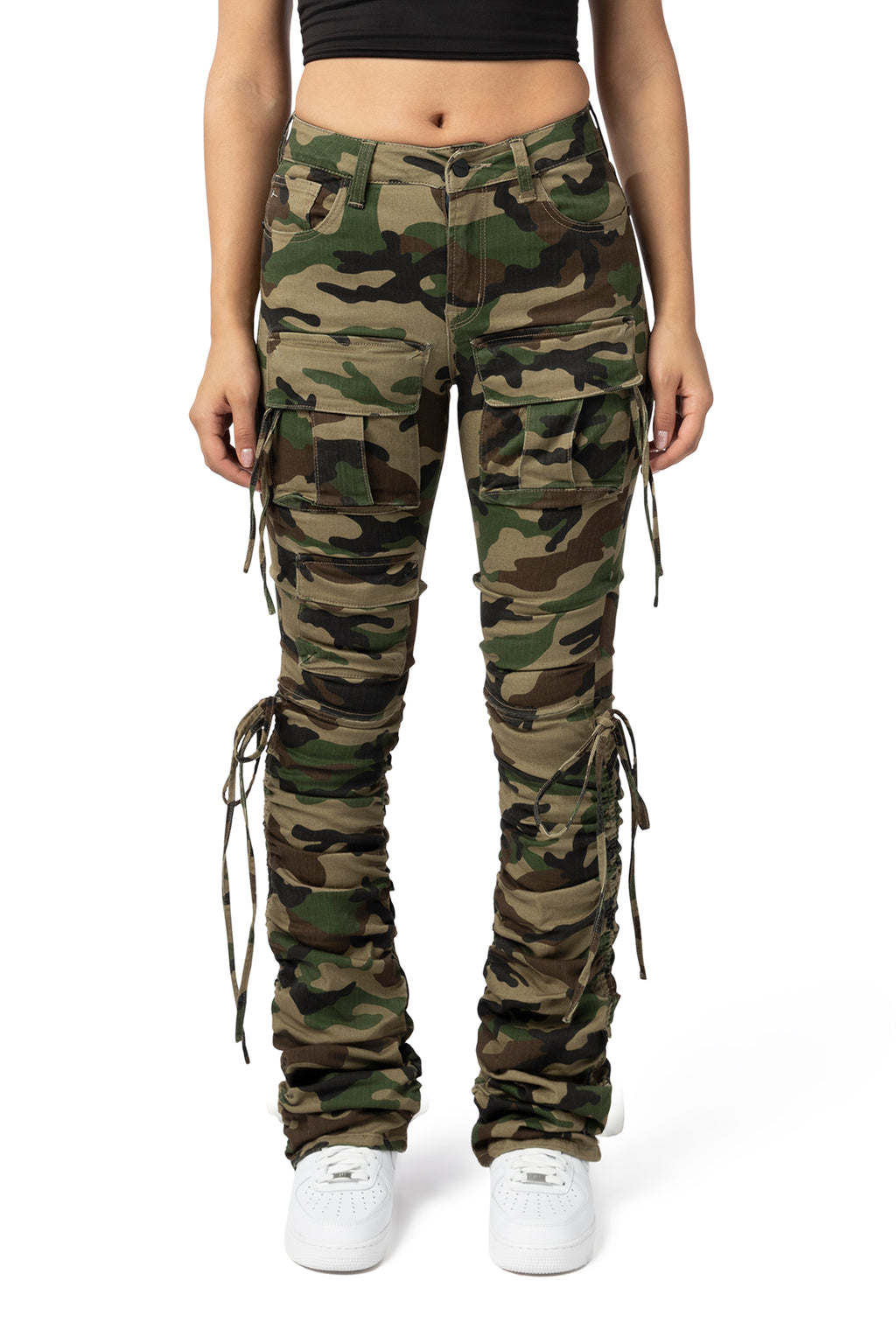 Smoke Rise RED High Rise Strap Bootcut Twill Pants - Wood Camo