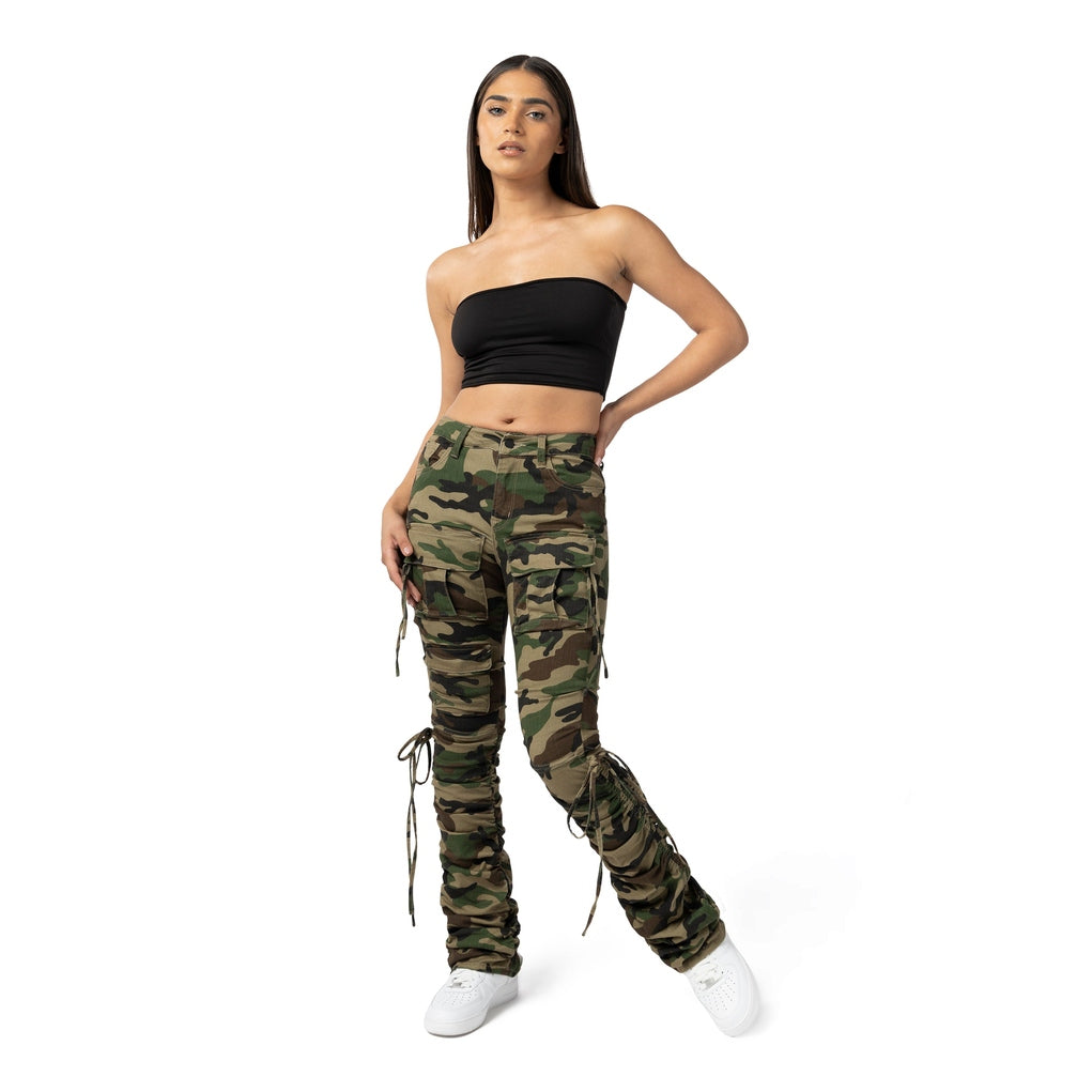 Smoke Rise RED High Rise Strap Bootcut Twill Pants - Wood Camo