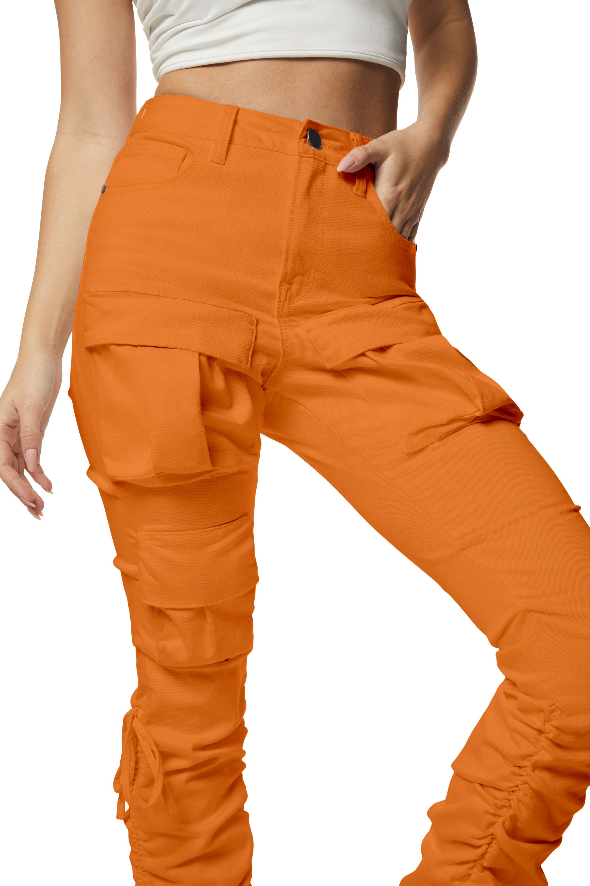 High Rise Strap Bootcut Twill Pants - Apricot Crush
