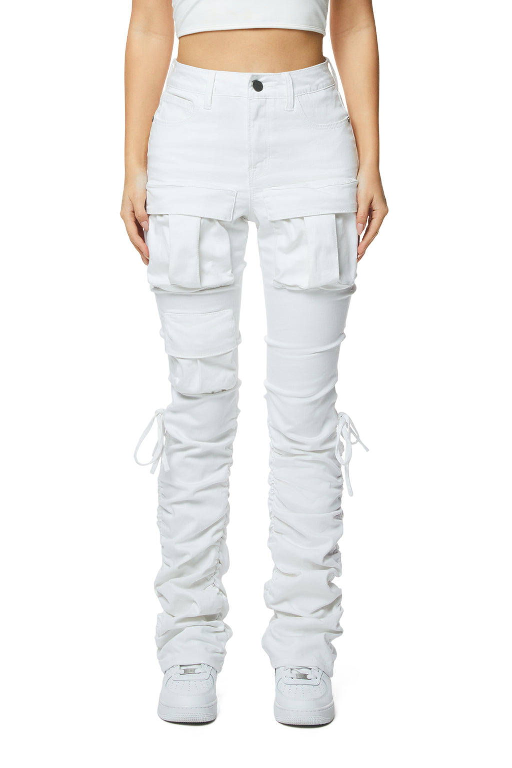 Smoke Rise RED High Rise Strap Bootcut Twill Pants - White