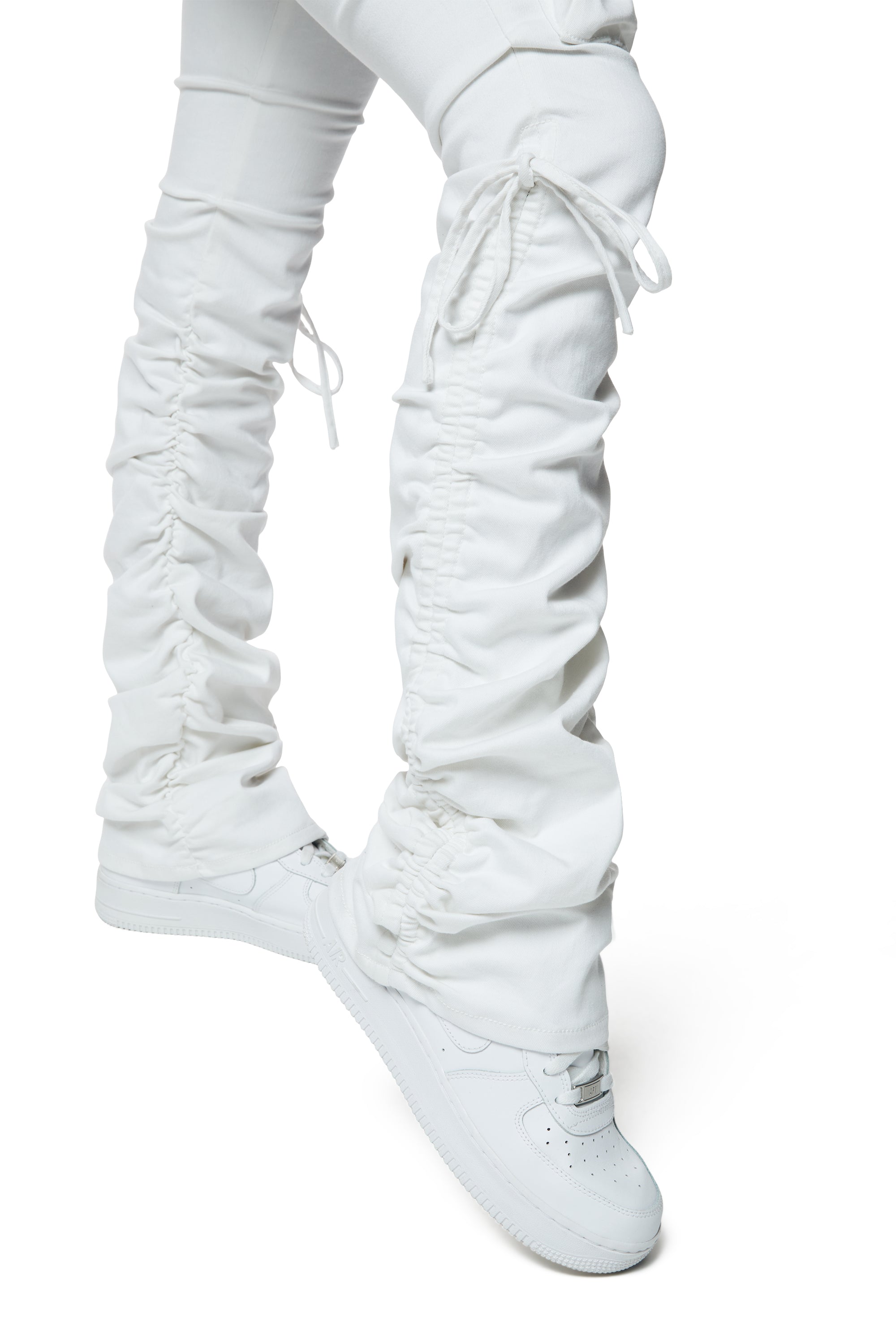 High Rise Strap Bootcut Twill Pants - White