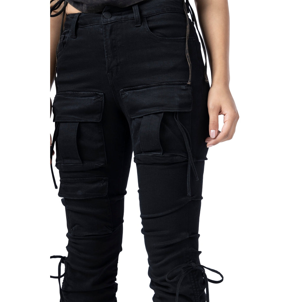 Smoke Rise RED High Rise Strap Bootcut Twill Pants - Black