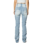 Smoke Rise RED High Rise Punched Bootcut Denim Jeans - Sky Blue