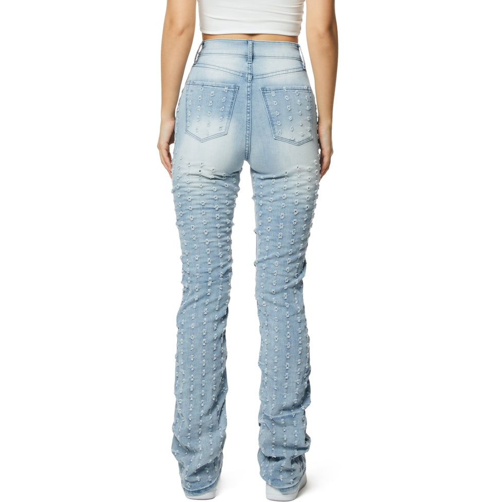 Smoke Rise RED High Rise Punched Bootcut Denim Jeans - Sky Blue